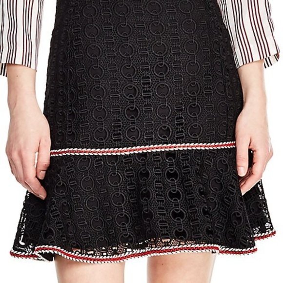 Sandro Richard Chain-Link Lace Skirt black with red and white trim size 1 - Picture 3 of 6